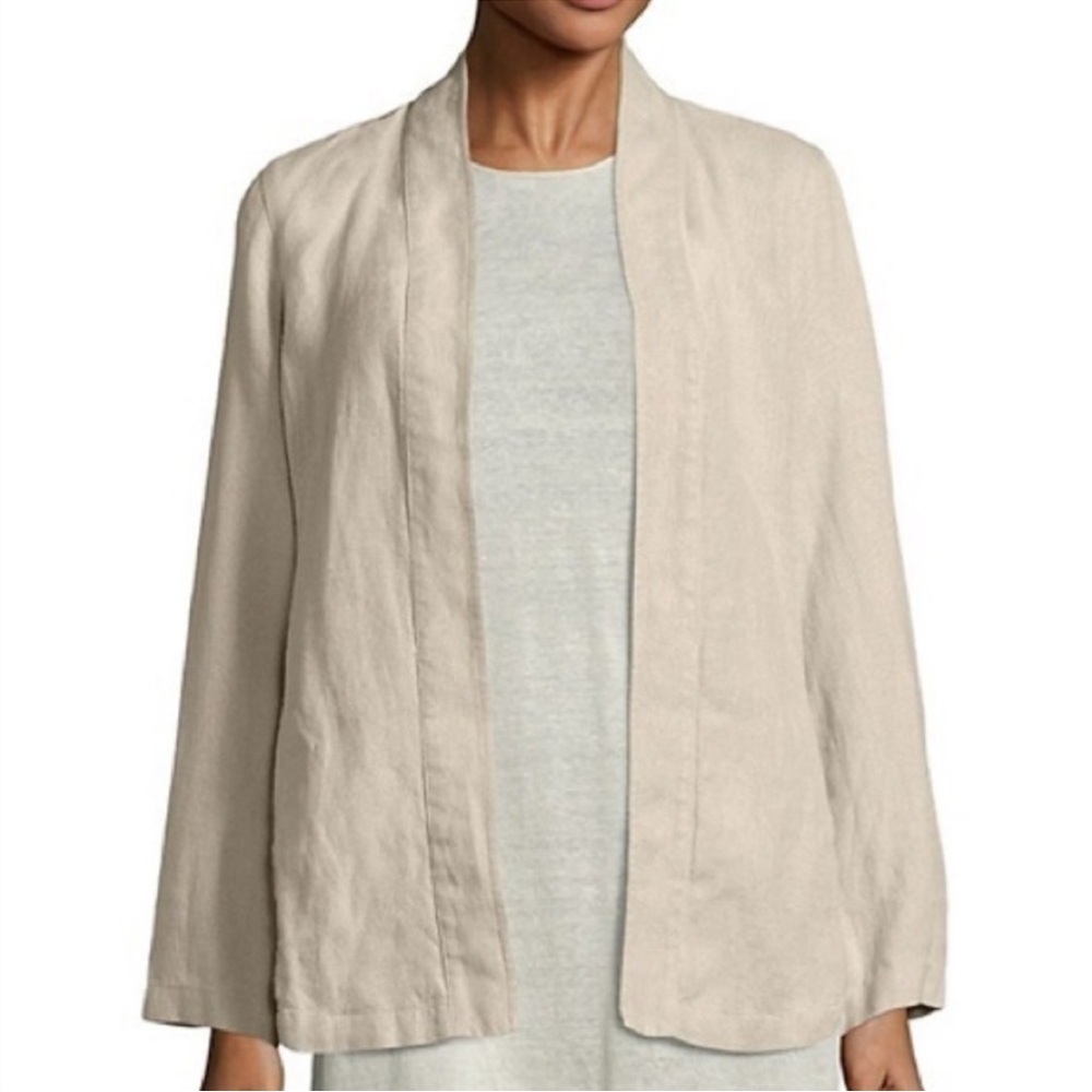 Eileen Fisher Light Beige Open-Front Linen Jacket